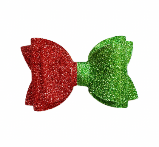 Christmas Magic Faux Leather Fine Glitter Double Stack Bow|Headband