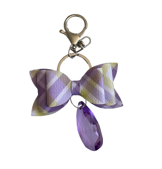 Purple Plaid Mini Bow Faux Leather Keychain