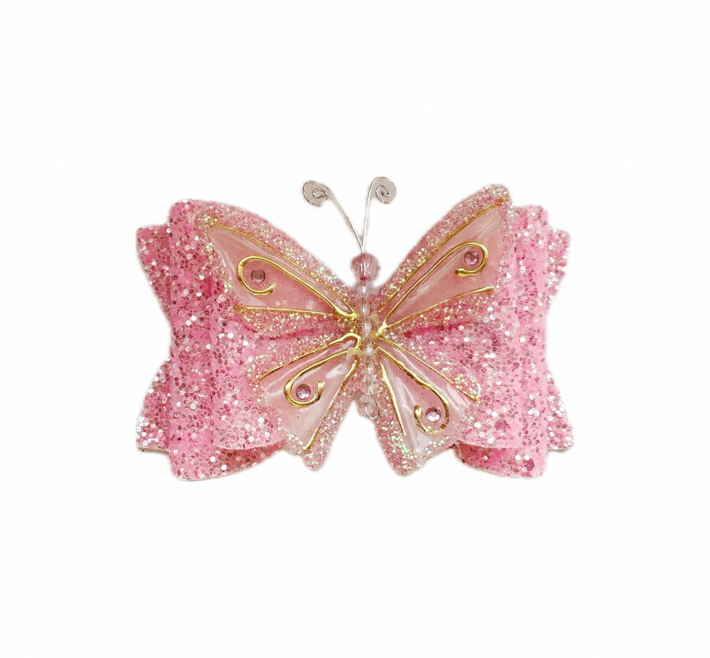 Pink Butterfly Faux Leather Chunky Glitter Double Stack Bow|Headband