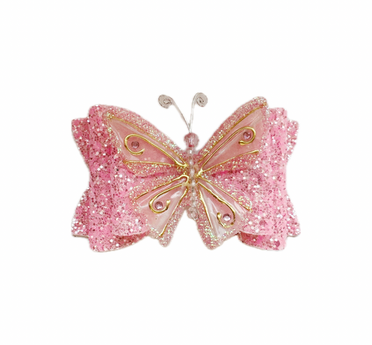 Pink Butterfly Faux Leather Chunky Glitter Double Stack Bow|Headband