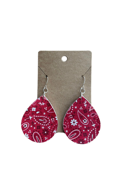 Red Paisley Faux Leather Earrings