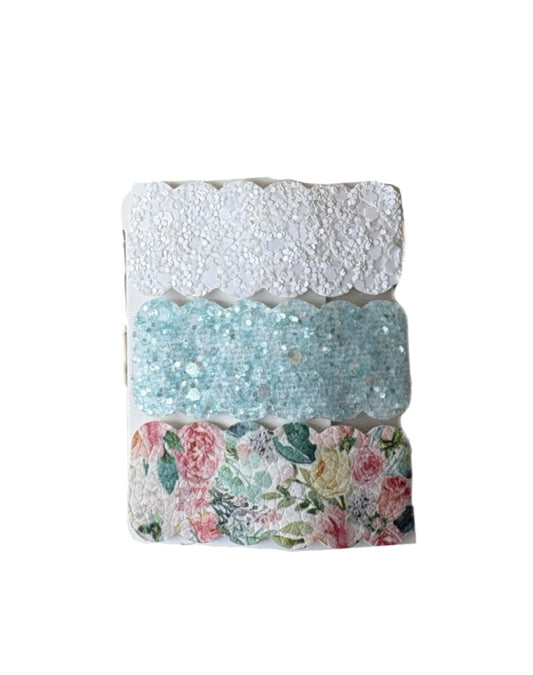 Blue and White Floral Faux Leather Snap Clips