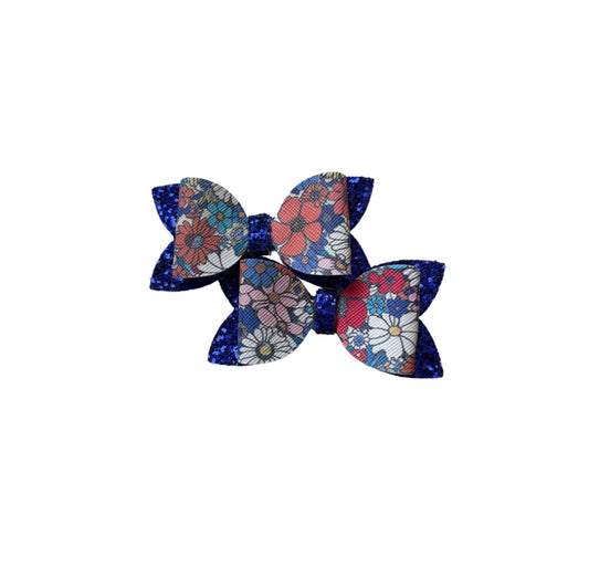 Navy Blue Floral Faux Leather Double Stack Piggy Set