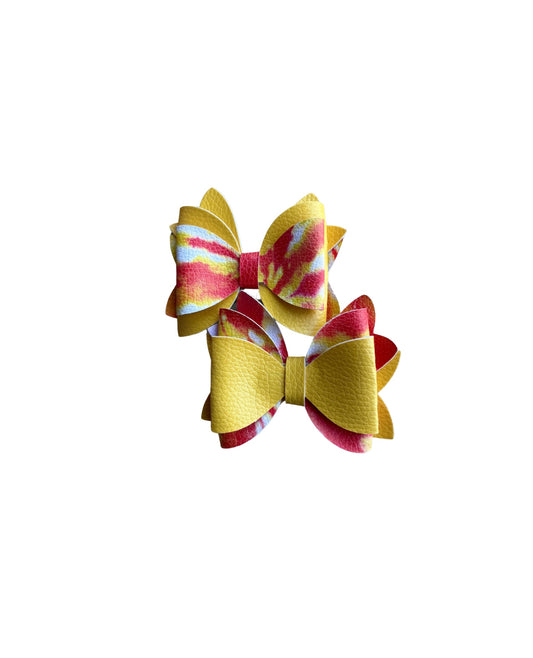 Yellow & Red Tie-Dye Double Stack Faux Leather Piggy Set