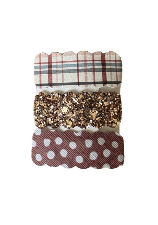 Plaid Polka Dot Faux Leather Snap Clips