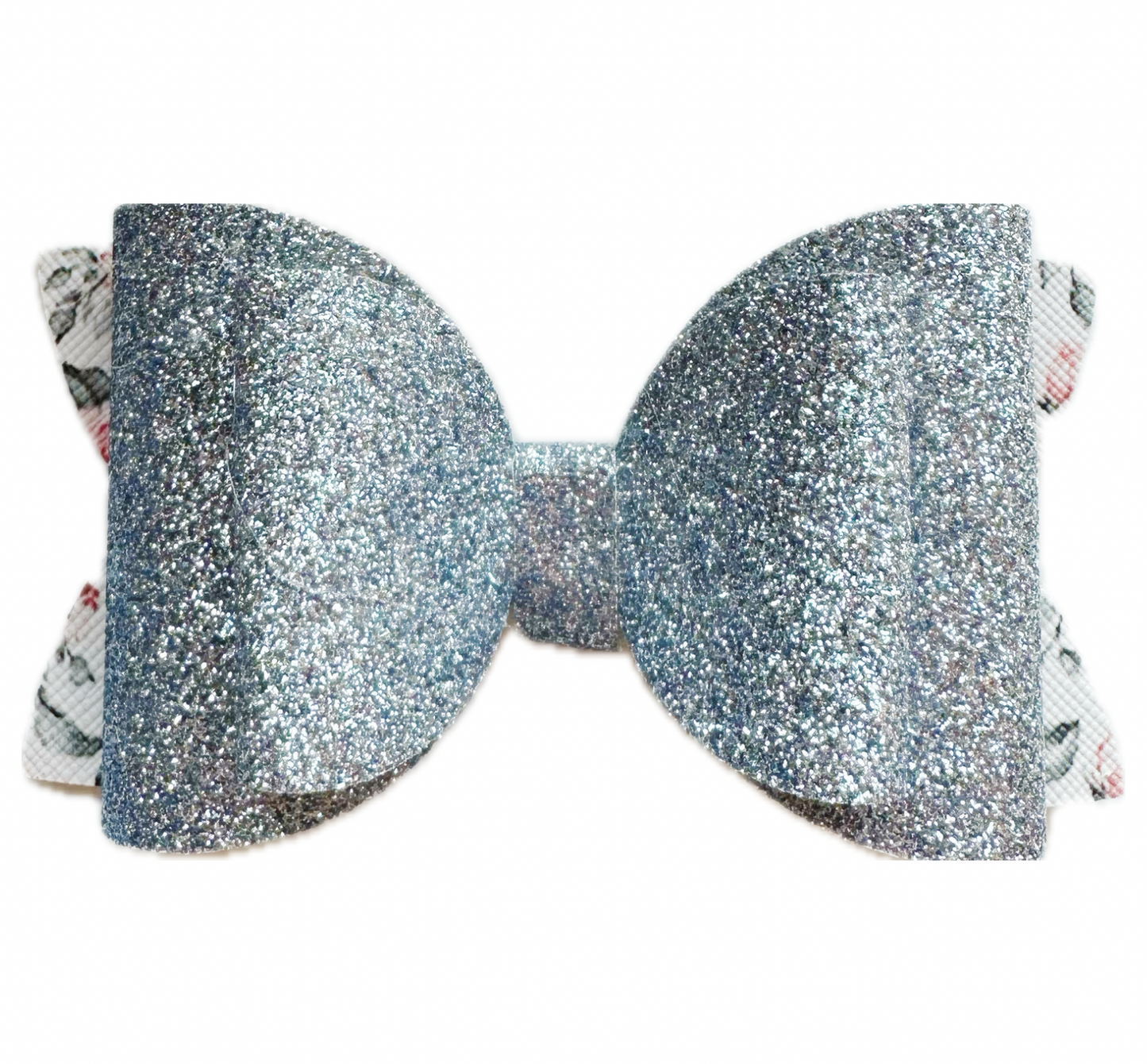 Dark Silver & Floral Faux Leather Fine Glitter Double Stack Bow|Headband