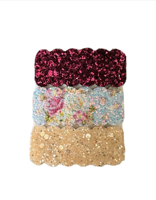 Burgandy Floral Faux Leather Snap Clips