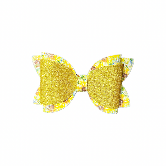 Sunflower Faux Leather Fine Glitter Double Layer Bow|Headband