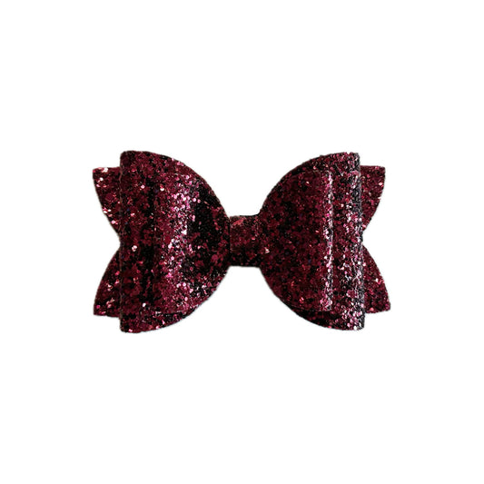 Maroon Faux Leather Chunky Glitter Double Stack Bow|Headband
