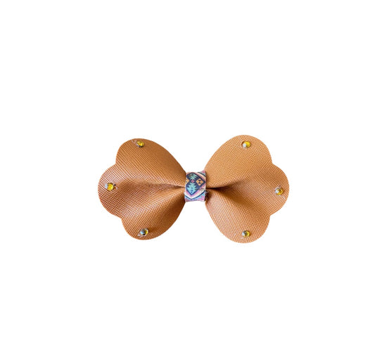 Brown Scalloped Faux Leather Pinch Bow