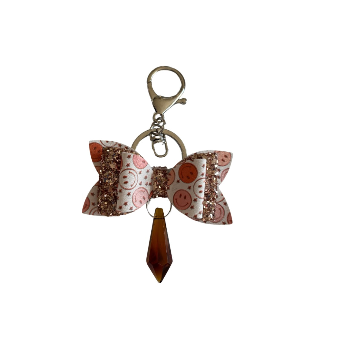 Rose Gold Smiley Faux Leather Mini Bow Keychain