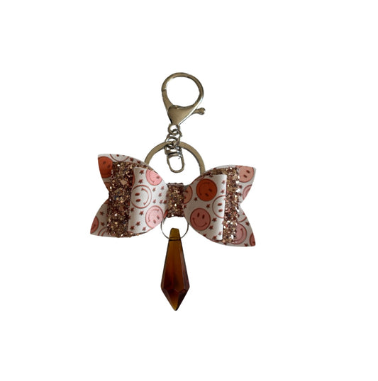 Rose Gold Smiley Faux Leather Mini Bow Keychain