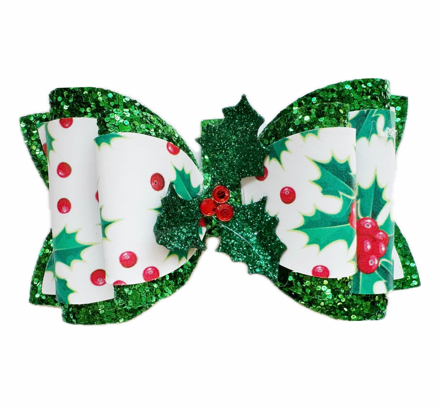 Holly Berry Faux Leather Chunky Glitter Double Stack Bow|Headband