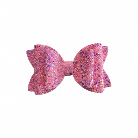 Pink Glam Faux Leather Chunky Glitter Double Stack Bow|Headband