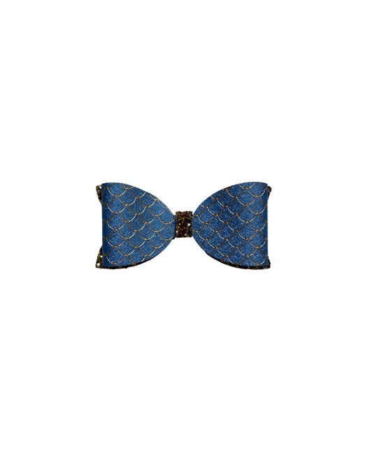 Blue & Gold Mermaid Faux Leather Double Stack Bow| Headband