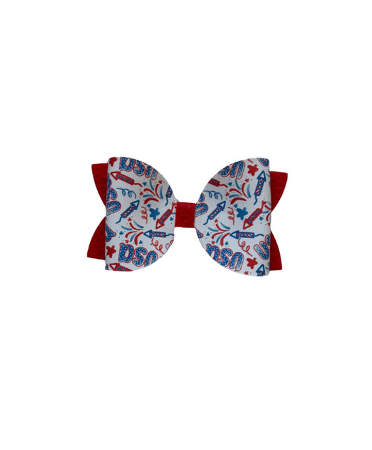 Firecracker Red Faux Leather Double Stack Bow|Headband