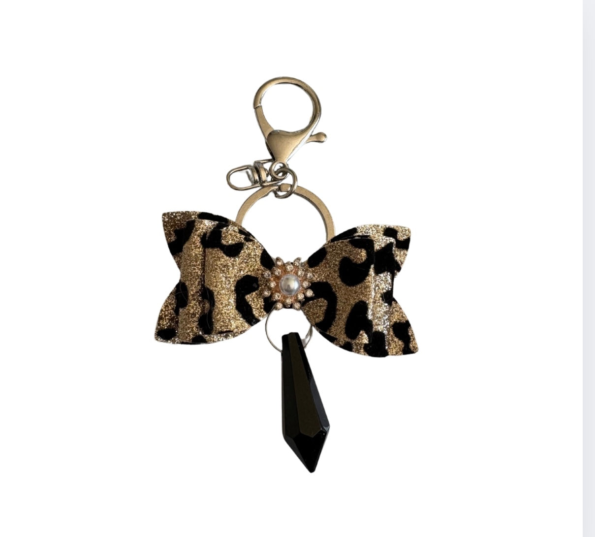 Cheetah Faux Leather Mini Bow Keychain