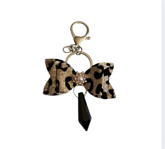 Cheetah Faux Leather Mini Bow Keychain