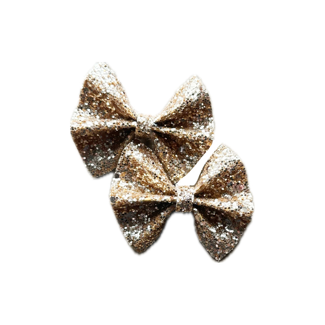Rose Gold Faux Leather Chunky Glitter Pinch Bow Set