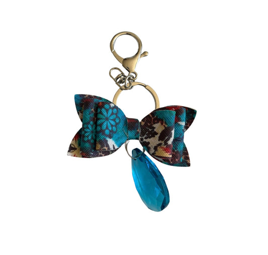 Western Turquoise Faux Leather Mini Bow Keychain