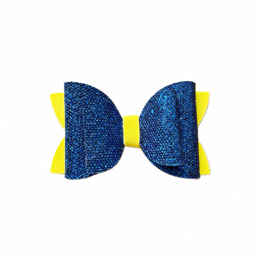 Navy and Yellow Faux Leather Fine Glitter Double Stack Bow|Headband