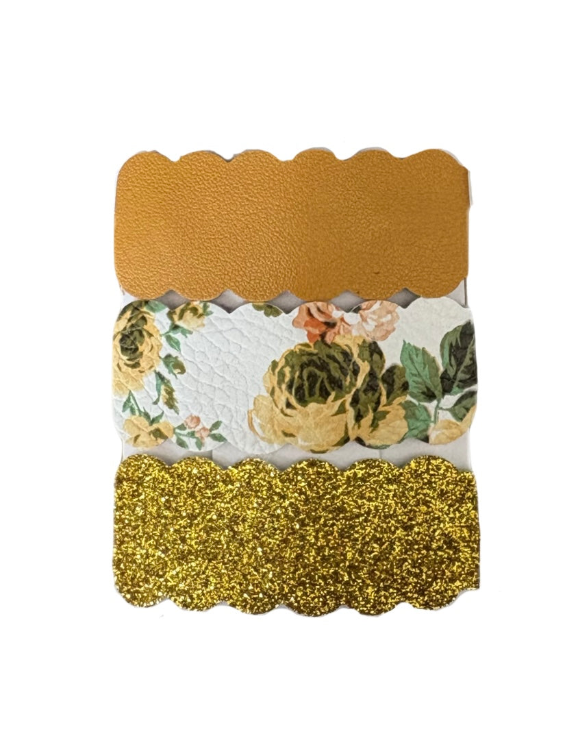 Gold Floral Faux Leather Snap Clips