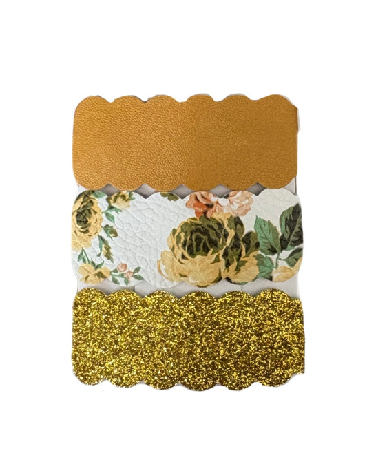 Gold Floral Faux Leather Snap Clips