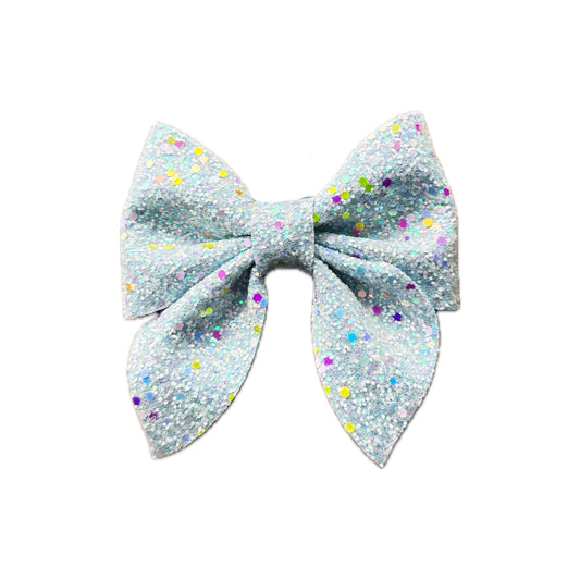 Blue Confetti Faux Leather Chunky Glitter Sailor Bow|Headband