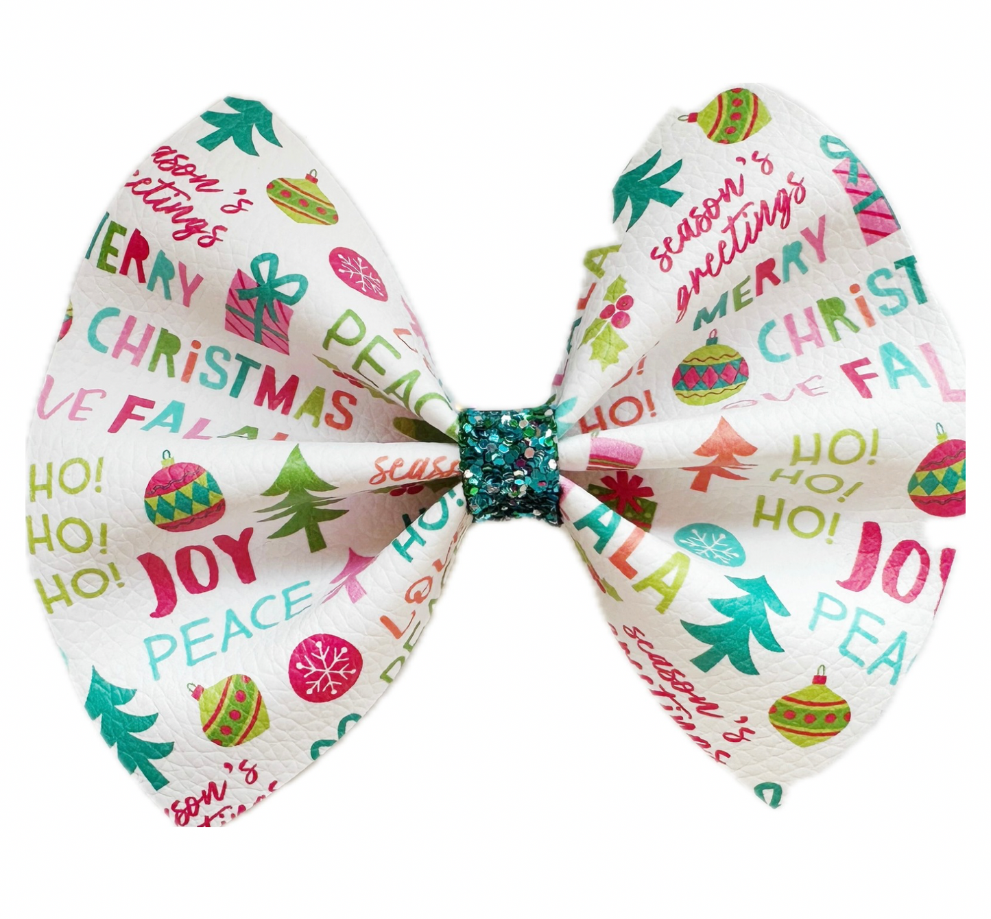 Ho-Ho-Ho Christmas Faux Leather Chunky Glitter Pinch Bow|Headband