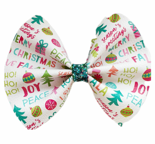 Ho-Ho-Ho Christmas Faux Leather Chunky Glitter Pinch Bow|Headband