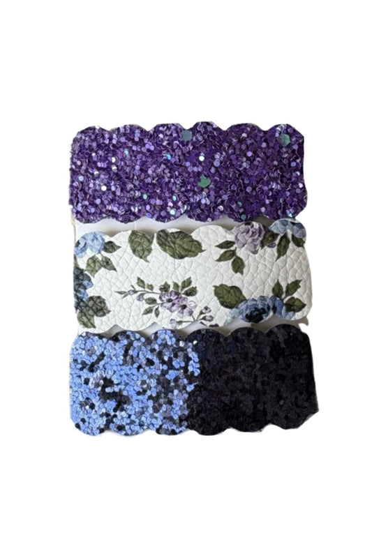 Purple Floral Faux Leather Snap Clips