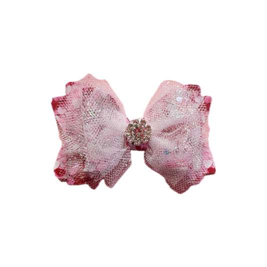 Confetti Heart Tulle/Diamond Faux Leather Double Stack Bow|Headband