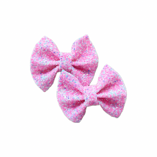 Bright Pink Faux Leather Chunky Glitter Pinch Bow Set