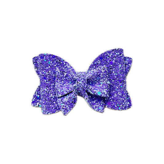 Lavender Faux Leather Chunky Glitter Double Stack Pinch Bow|Headband