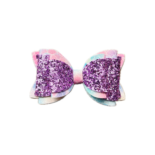 Mermaid Inspired Faux Leather Chunky Glitter Double Stack Bow|Headband