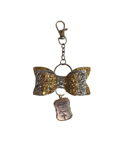 Faith Over Fear Faux Leather Mini Bow Keychain