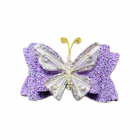 Purple Faux Leather Chunky Glitter Double Stack Bow|Headband