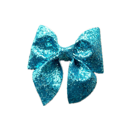 Aqua Faux Leather Chunky Glitter Sailor Bow|Headband