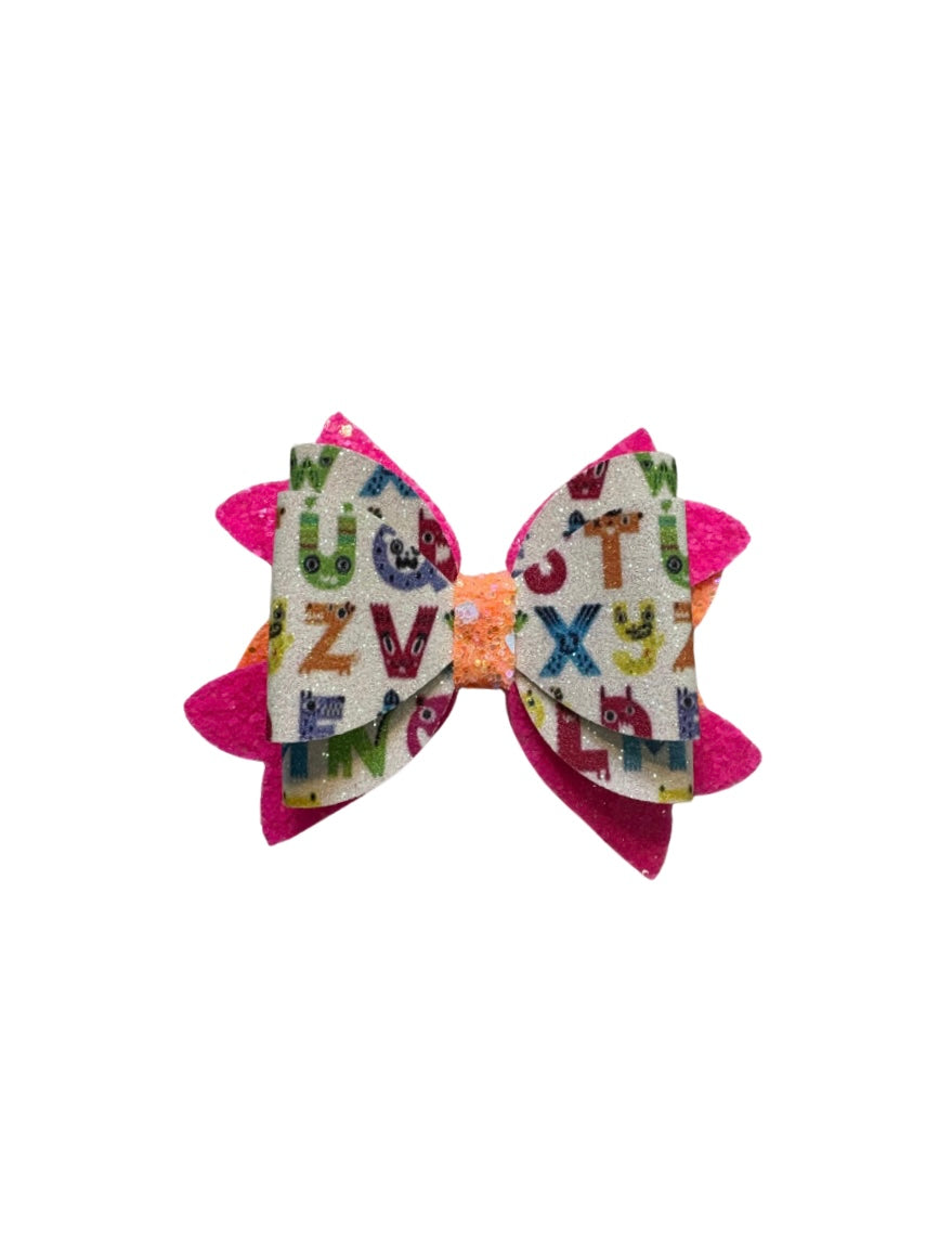 Monster Alphabet Double Stack Faux Leather Bow