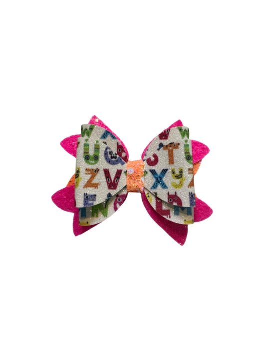 Monster Alphabet Double Stack Faux Leather Bow