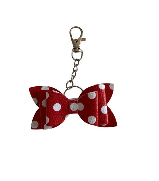 Red Polka Dot Faux Leather Mini Bow Keychain