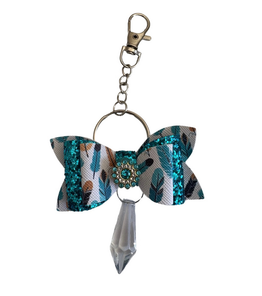 Blue Feather Faux Leather Mini Bow Keychain