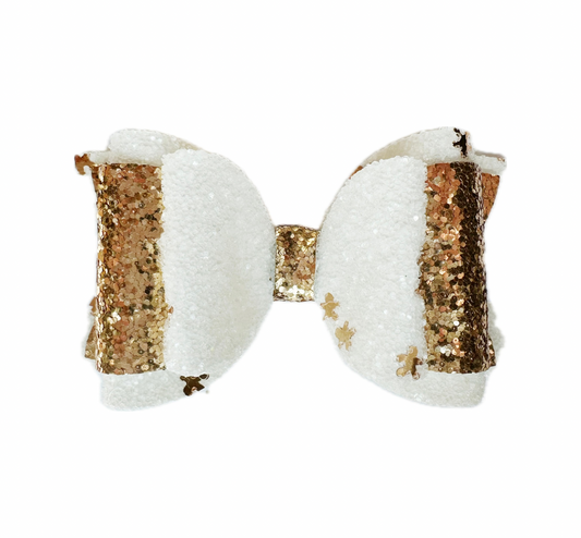 Gingerbread Man Faux Leather Chunky Glitter Double Stack Bow|Headband