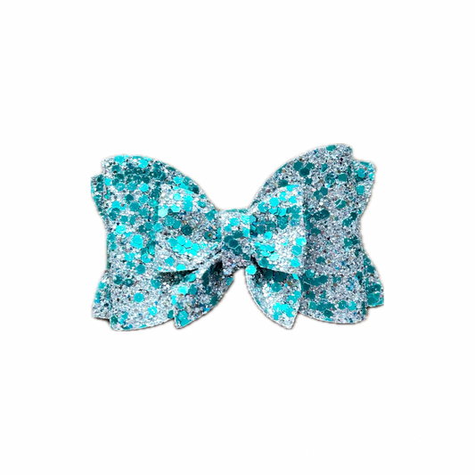 Teal and Silver Faux Leather Chunky Glitter Double Stack Pinch Bow|Headband