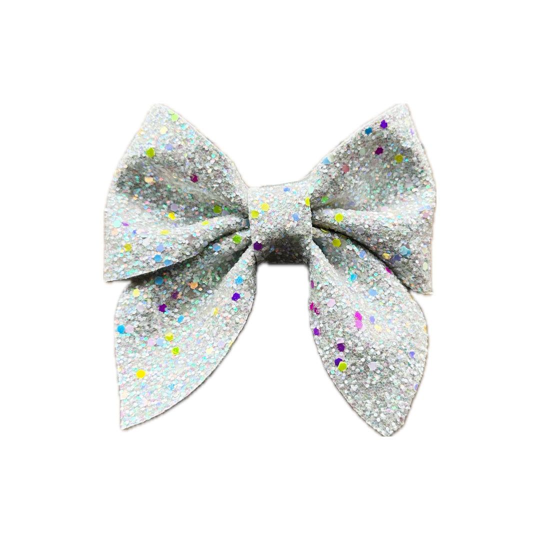 White Confetti Faux Leather Chunky Glitter Sailor Bow|Headband