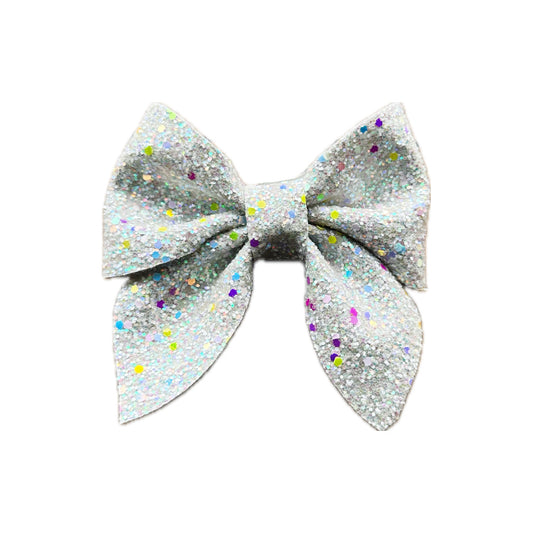 White Confetti Faux Leather Chunky Glitter Sailor Bow|Headband
