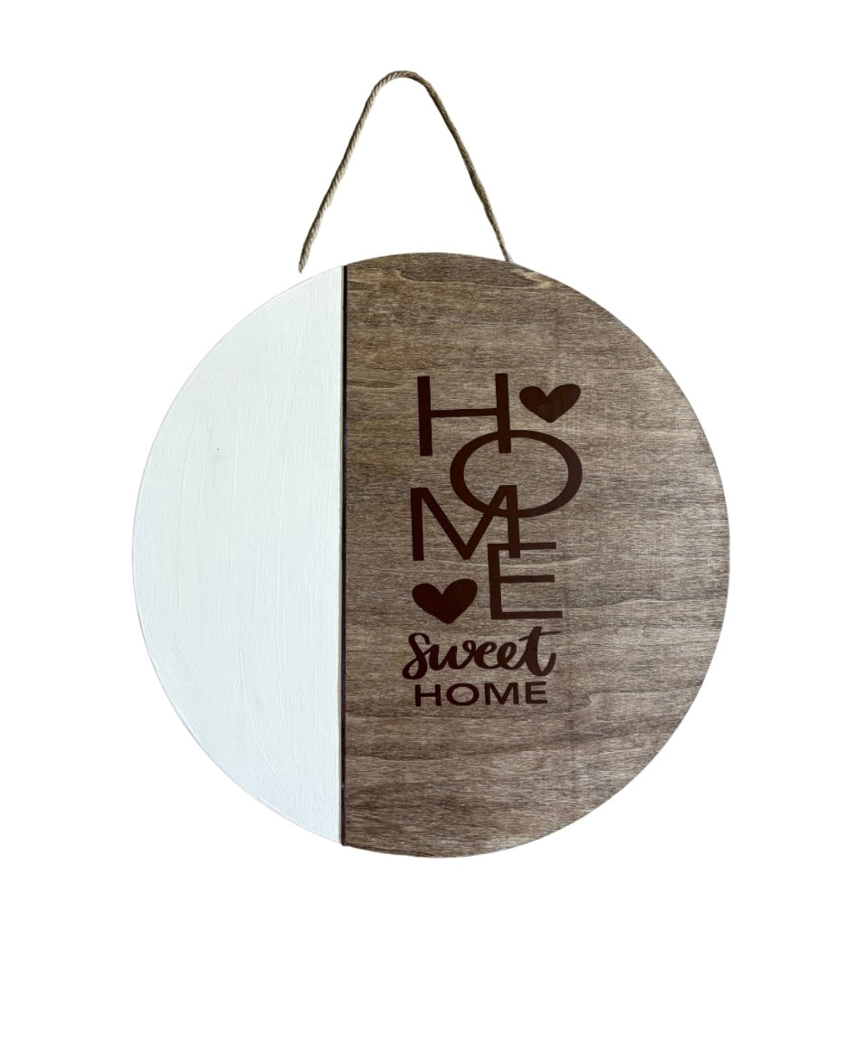 White and Brown Home Sweet Home Wooden Door Hanger