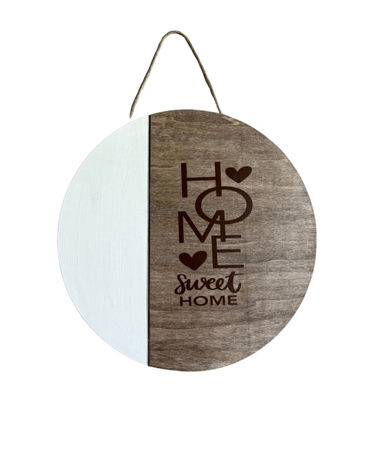 White and Brown Home Sweet Home Wooden Door Hanger