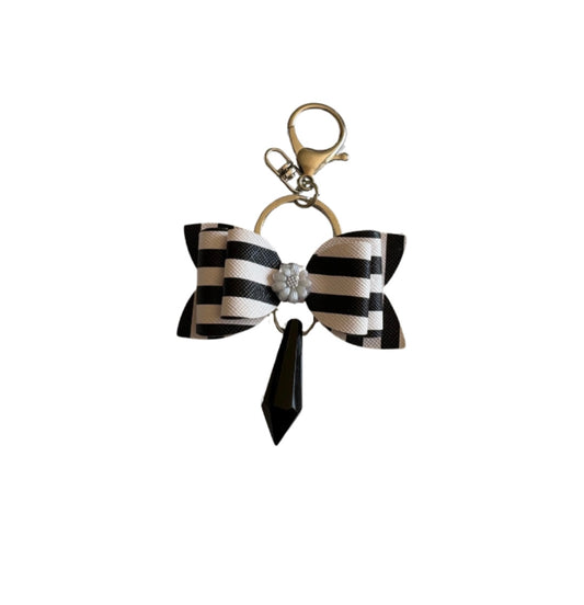 B&W Striped Faux Leather Mini Bow Keychain