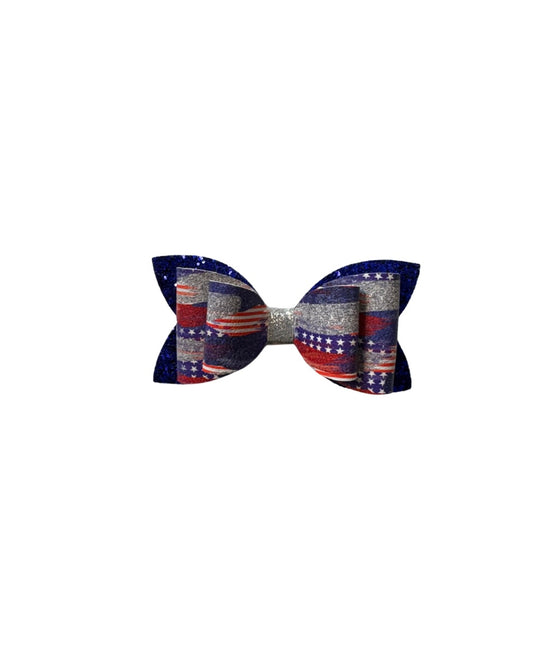Blue and Silver Sparkler Double Stack Faux Leather Bow| Headband
